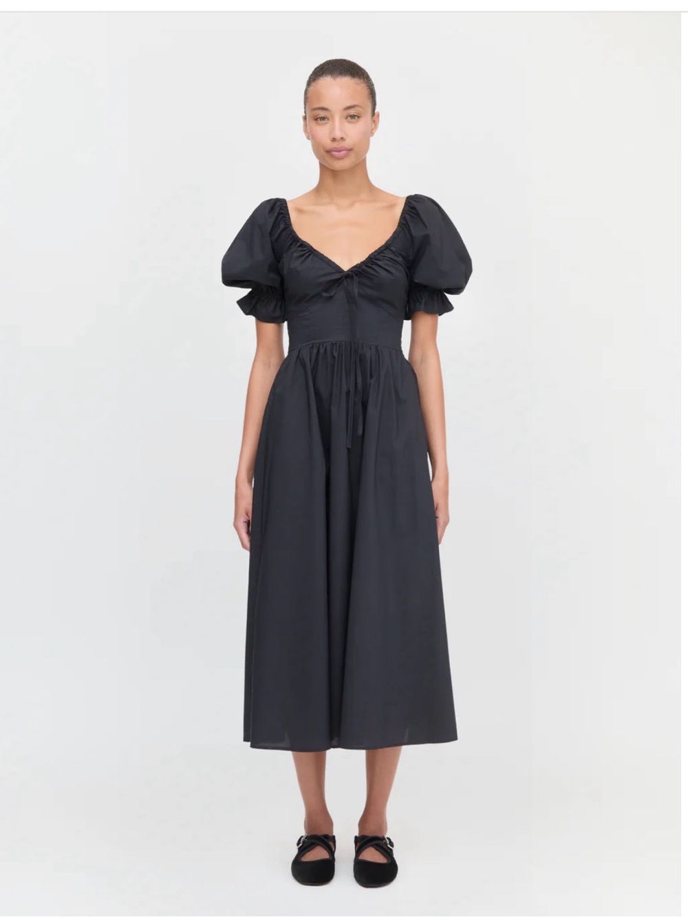 NWT - Hill House Ophelia Black Puff-Sleeve Midi Dress - Picture 2 of 4